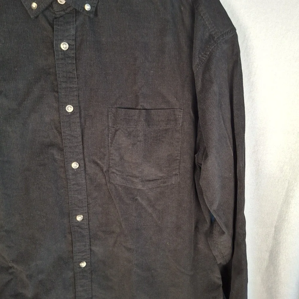 ASOS DESIGN Mens Black Corduroy Shirt Size XL Long Sleeve Button‎ Down Pocket